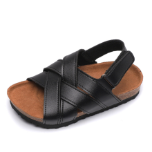 2019 new arrival kids cork sandals pure color leather cross strap soft breathable kids cork sandals